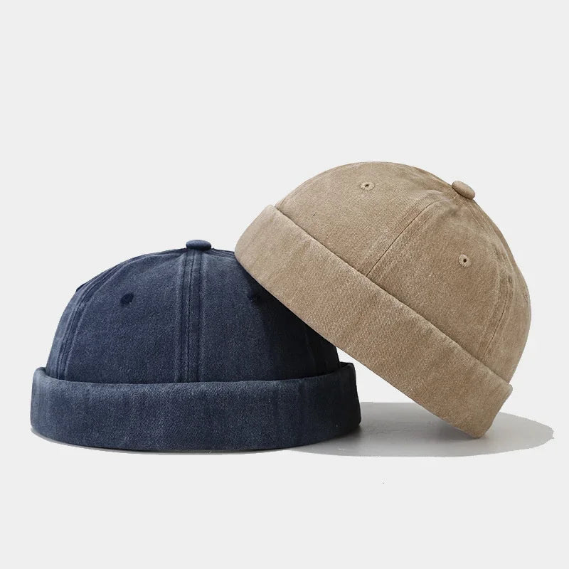 Unisex Four Seasons Cotton Docker Beanie Cap - Stylish Brimless Hat for Men and Women