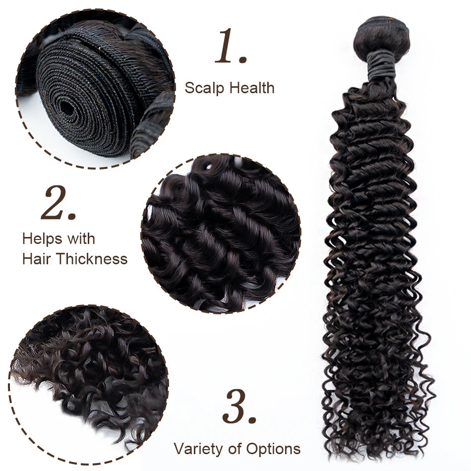 Luxury Indian Remy Curly Wave Hair Bundles - 10-30 Inches Natural Black 100% Human Hair Extensions