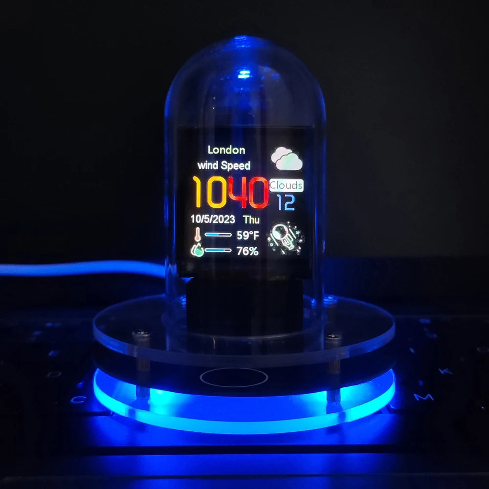 Crypto Chic Nixie Tube Alarm Clock with Custom RGB Lighting & Personal Photo Gallery