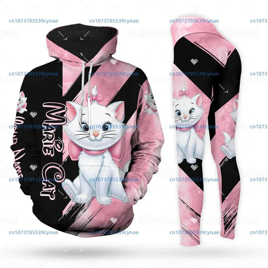 Disney Marie Cat Women's Yoga Set: Hoodie, Leggings, and Tank Top Fitness Outfit