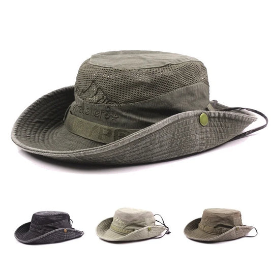 Unisex Retro Cotton Mesh Bucket Hat - Summer Sun Protection for Beach, Fishing, and Travel