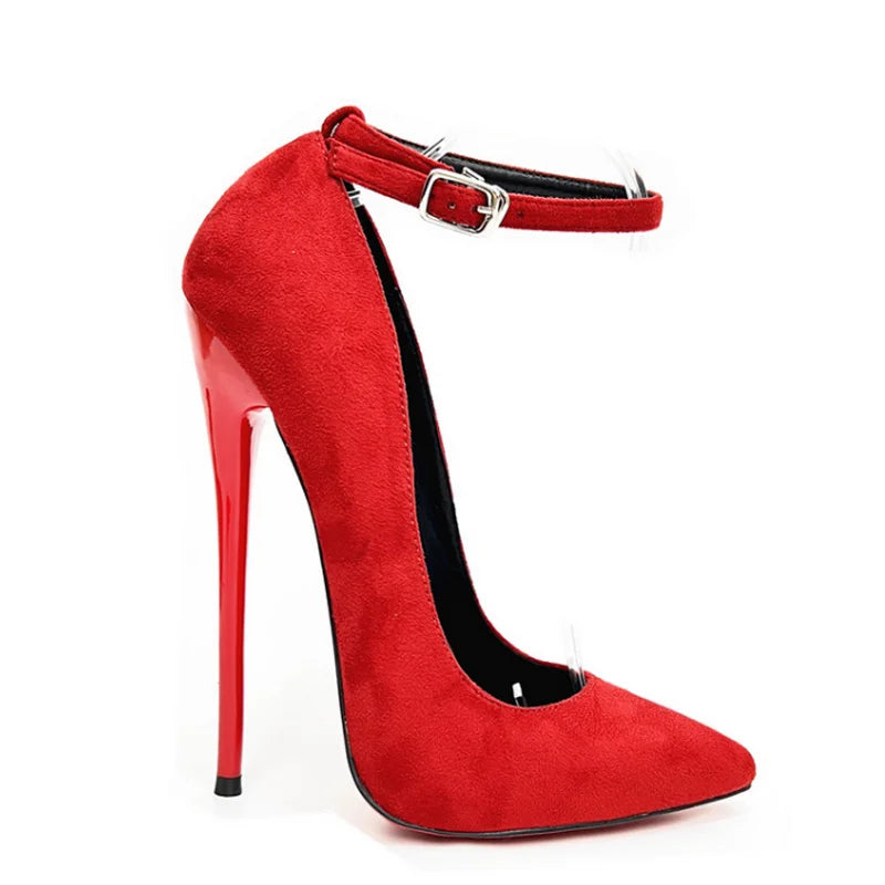 CACA 16CM Cashmere Stiletto Heels for Women - Chic Ankle Strap Dance Pumps in Red, Black, and Brown