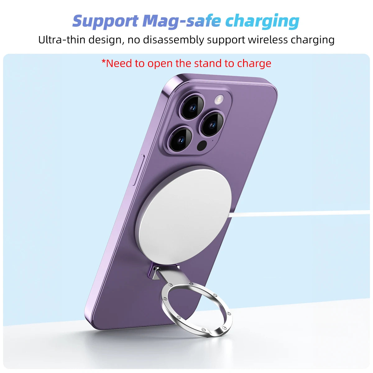 ANMONE MagSafe-Compatible Magnetic Phone Ring Holder for iPhone 12, 13, 14 Series - Removable Grip & Kickstand Accessory