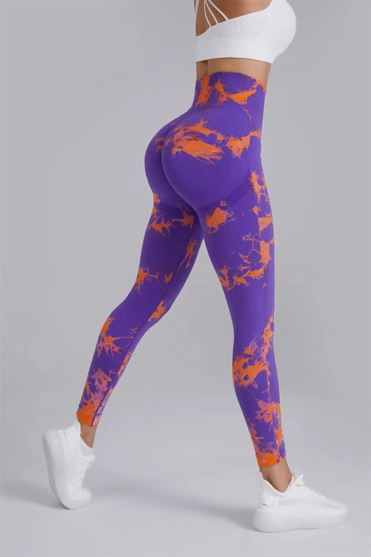 Women’s High-Elastic Bicolor Tie Dye Seamless Leggings for Gym and Yoga - Push Up Butt Design, Breathable Workout Tights