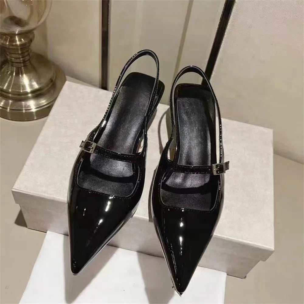 Stylish FEDONAS Women's Genuine Leather Slingback Kitten Heels with Pointed Toe for Parties