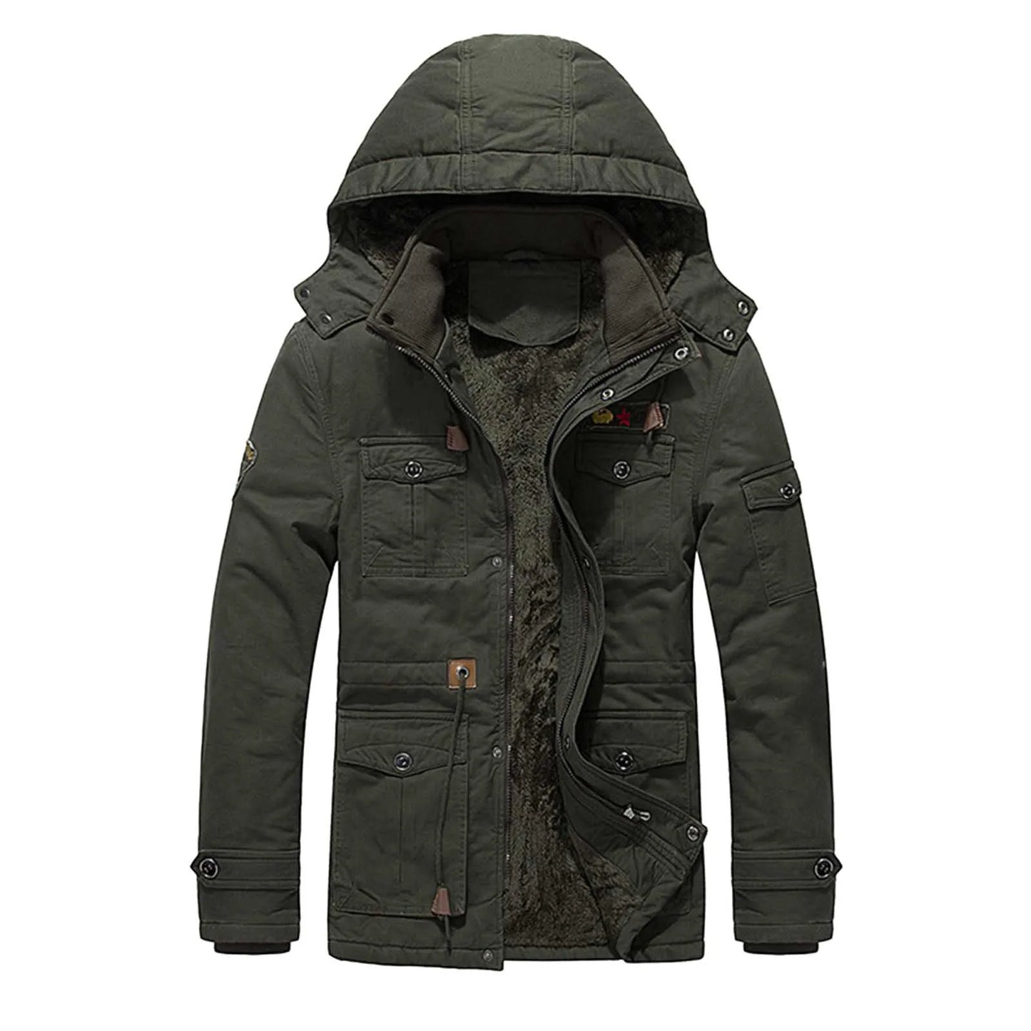 Men's Thick Hooded Winter Coat - Mid-Length Cargo Jacket with Fleece Vest for Big and Tall Sizes