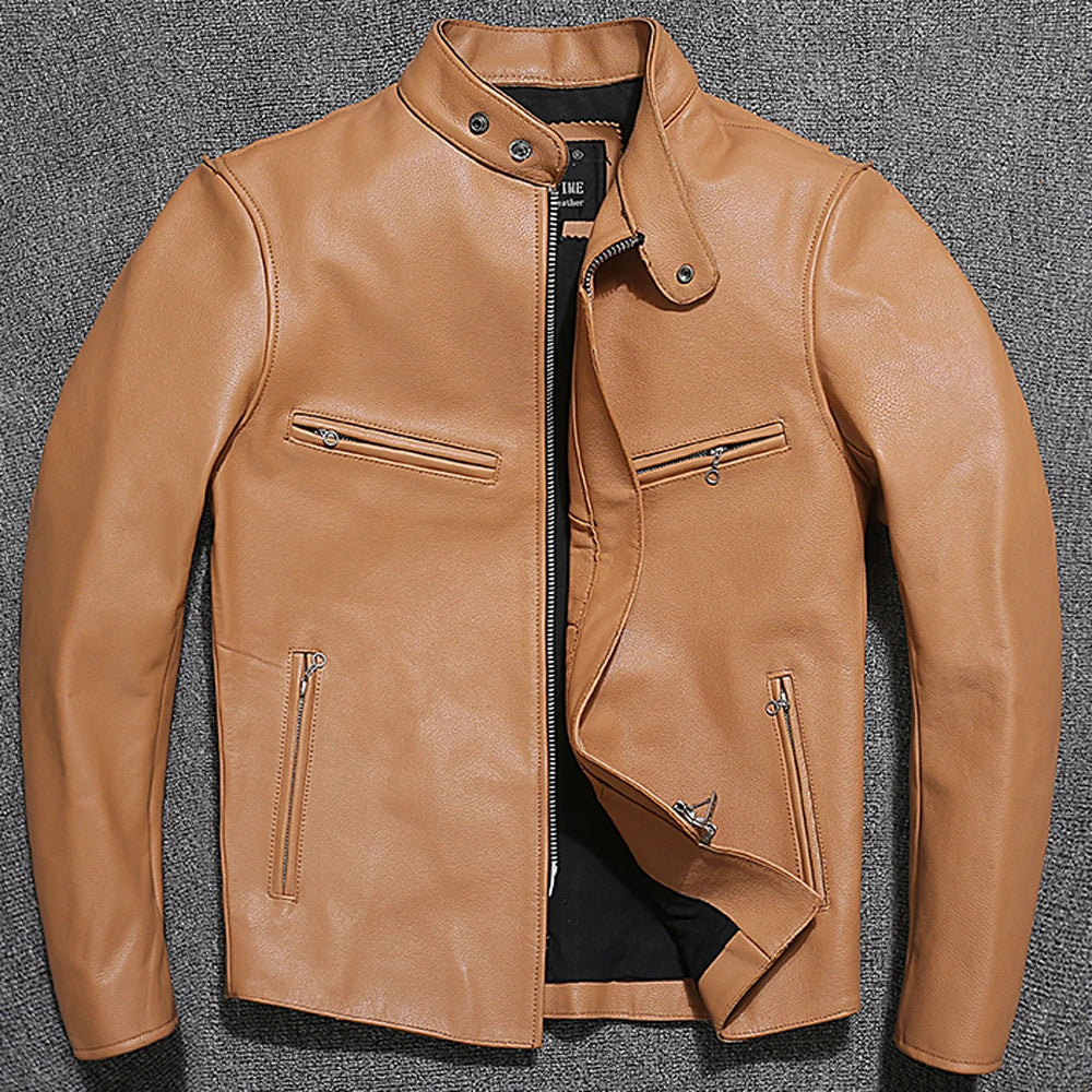 Big & Tall 6XL Genuine Cowhide Leather Biker Jacket for Men - Stylish Autumn Winter Overcoat