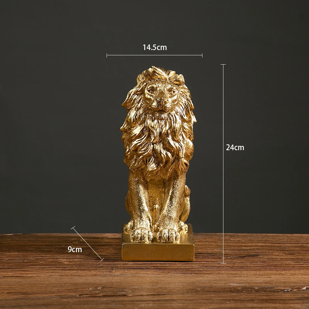 Resin African Animal King Statue Golden Lion Figurines Home Living Room Office Wild Power Crafts Decors Desktop Ornaments Gift