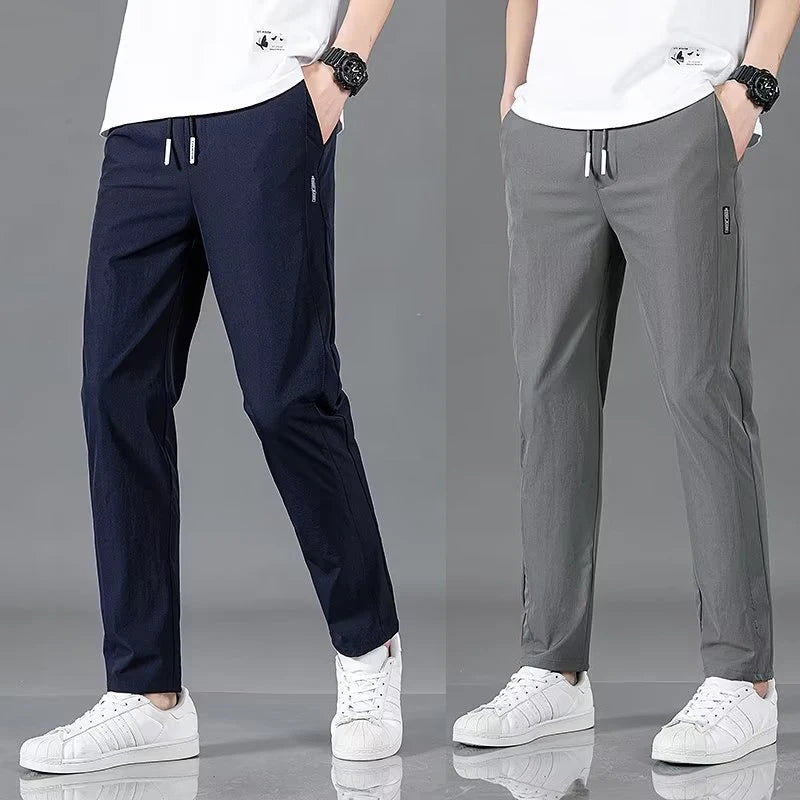 Men's Lightweight Ice Silk Summer Trousers - Quick-Dry Casual Sports Pants with Pockets