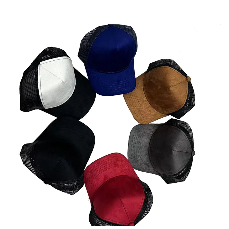 Customizable Unisex 5 Panel Suede Mesh Snapback Cap - Stylish Sun Protection for Men and Women