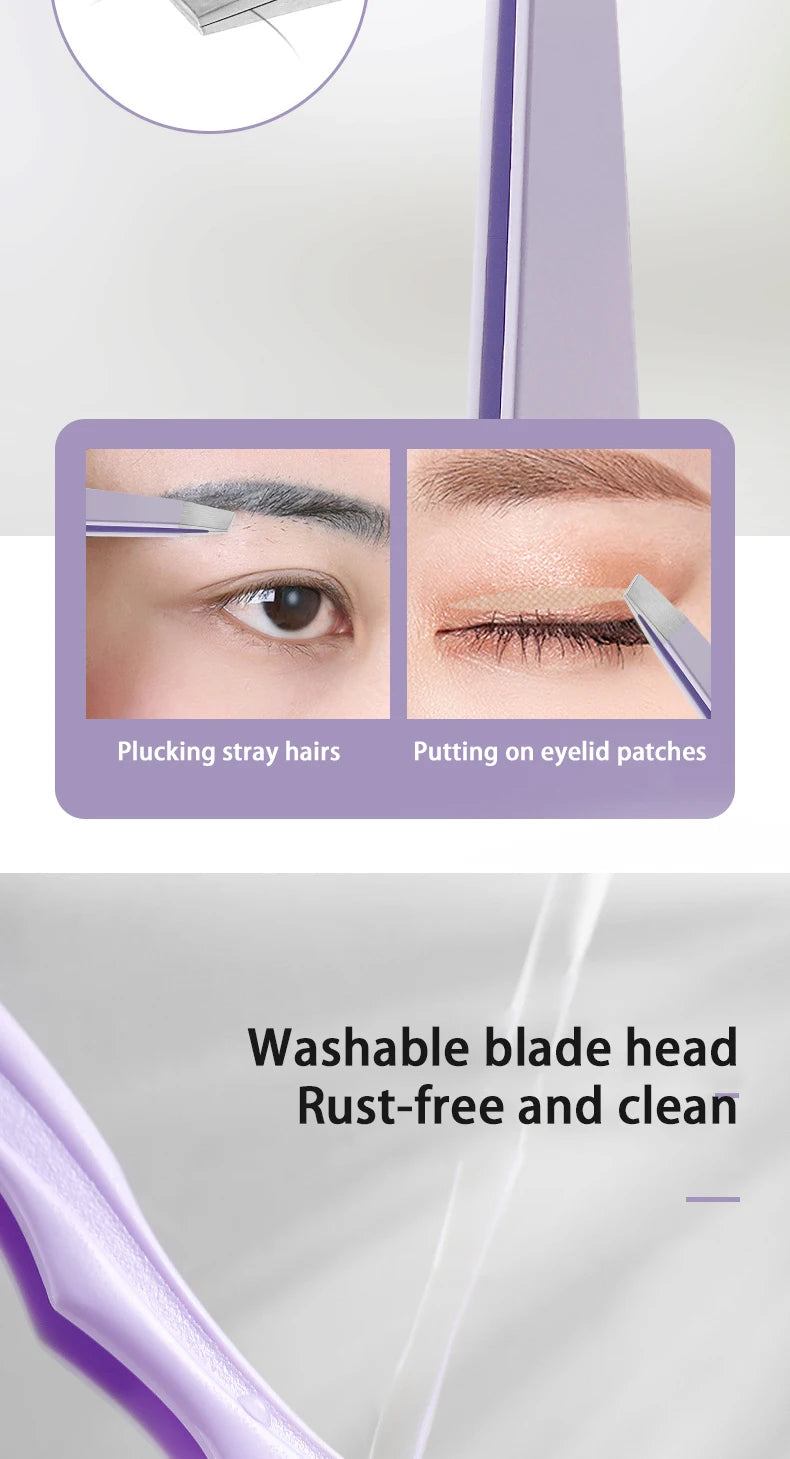 Fashionable Purple Eyebrow Grooming Kit: Foldable Trimmer, Comb, Scissors & Precision Tweezers - 2023 Collection