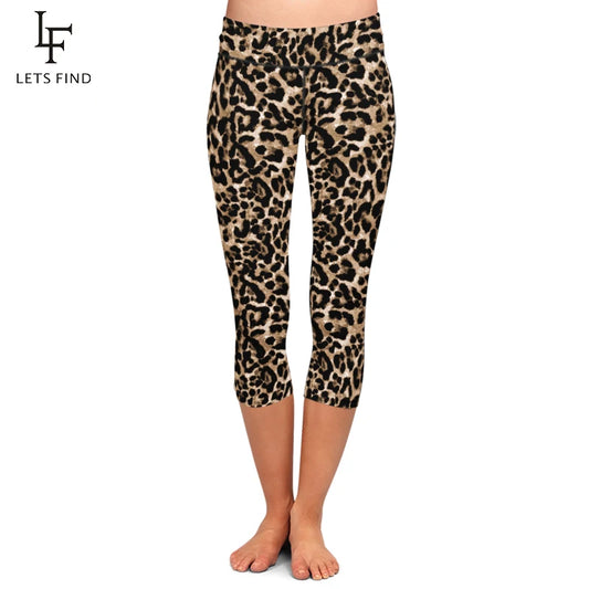 LETSFIND Women’s High Waist Leopard Print Capri Leggings - Stylish Slim Fit Mid-Calf Fitness Trousers