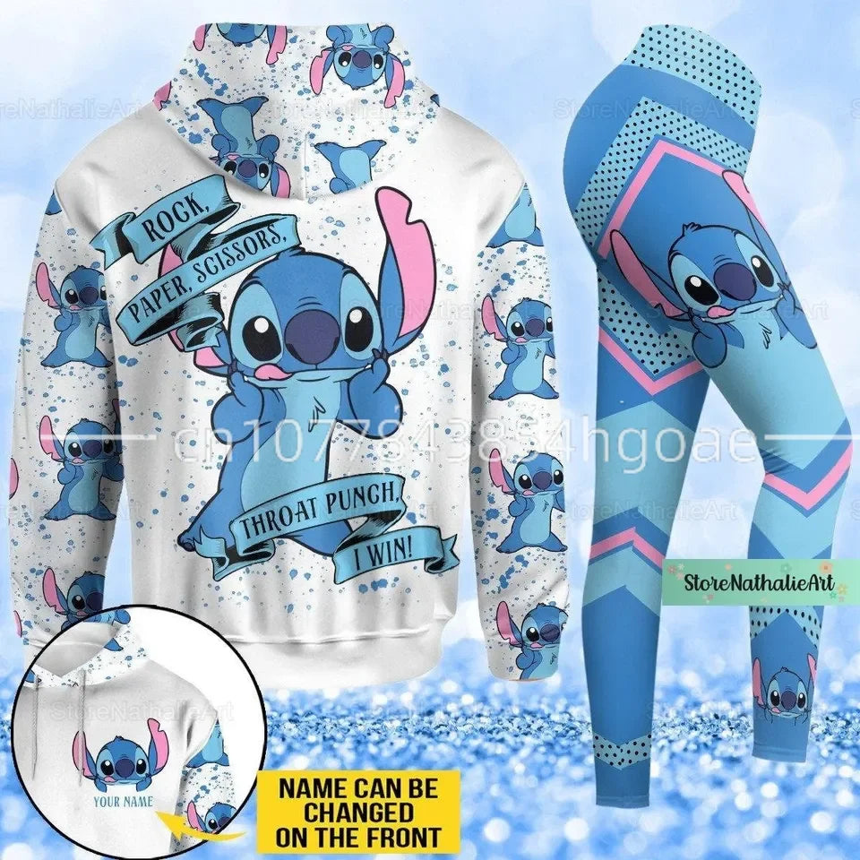 Customizable Disney-Inspired Women's Hoodie and Legging Set for Yoga and Sports Fashion 2024