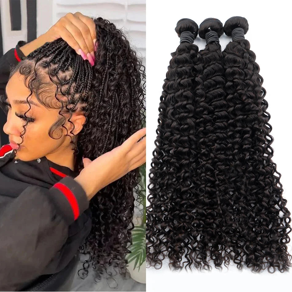 Luxury Indian Remy Curly Wave Hair Bundles - 10-30 Inches Natural Black 100% Human Hair Extensions