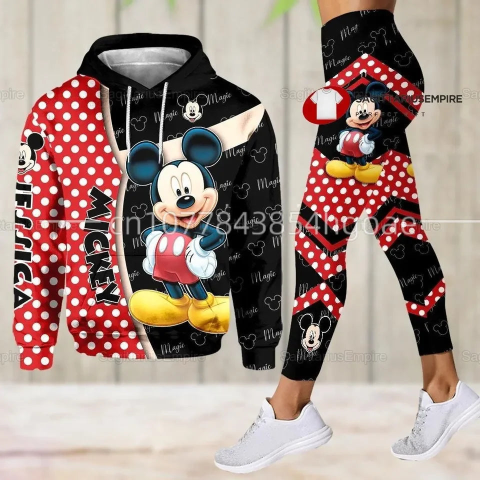 Customizable Disney-Inspired Women's Hoodie and Legging Set for Yoga and Sports Fashion 2024