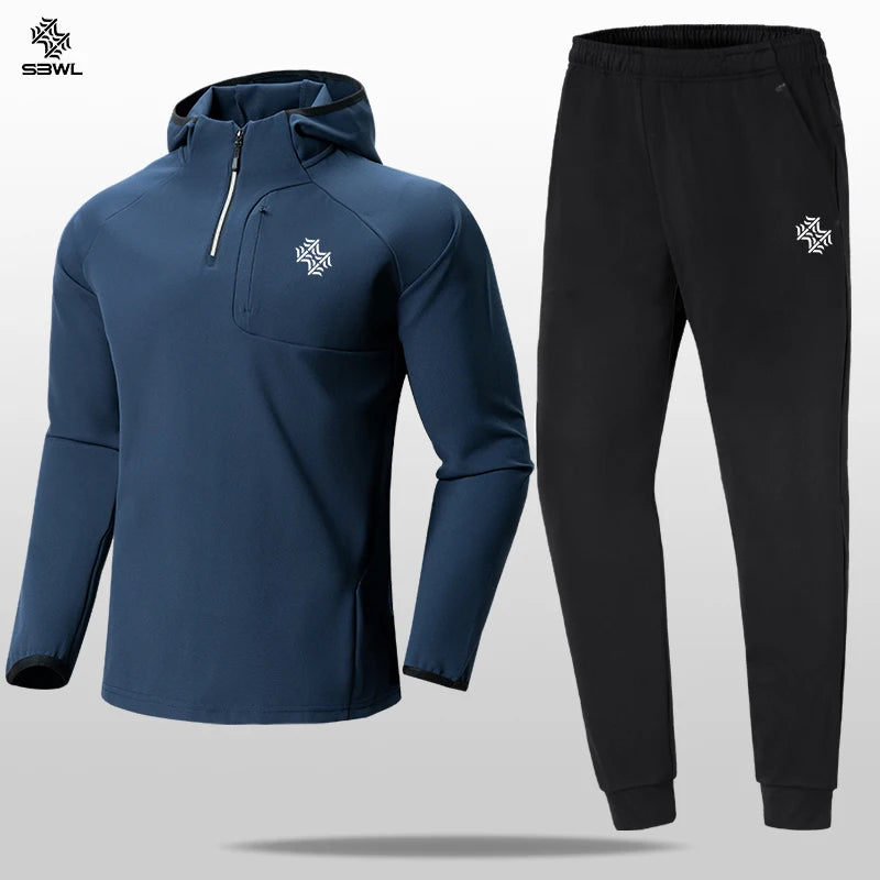 SBWL Men's Warm Long Sleeve Sports Set for Autumn and Winter Outdoor Activities