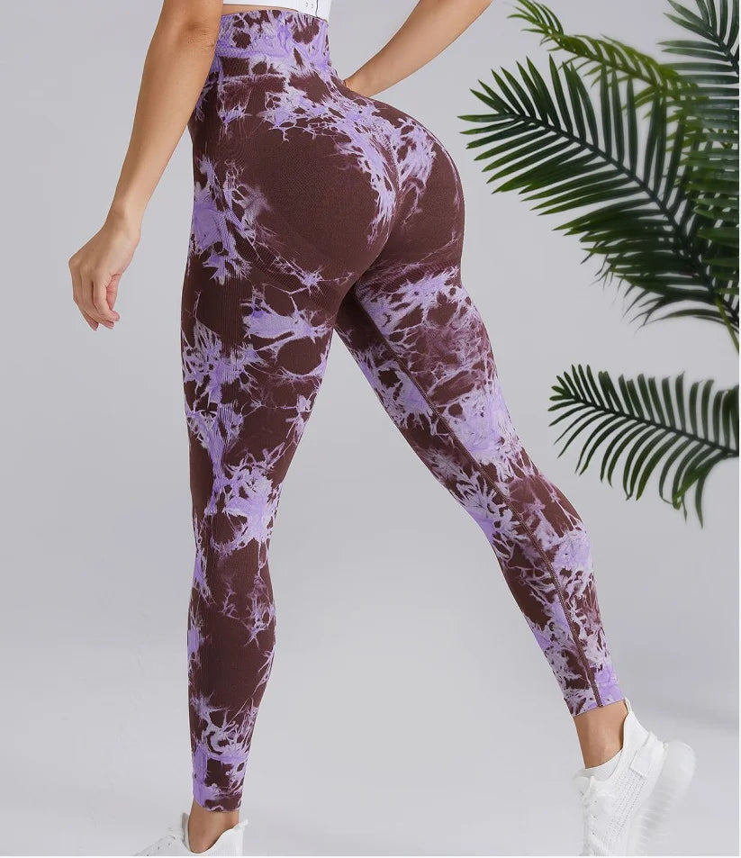 Colorful Tie-Dye High-Waisted Seamless Leggings for Women's Gym and Pilates Fitness