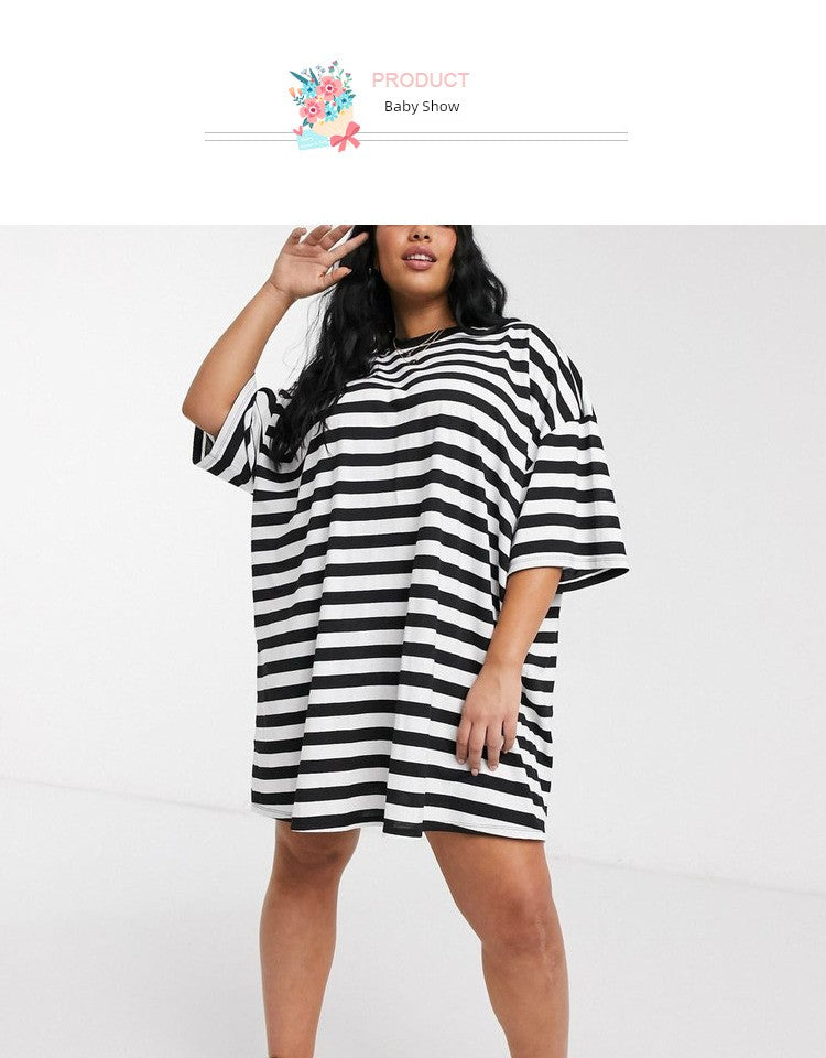 Plus Size Women's Mid-Length T-Shirt Dress for Spring and Summer