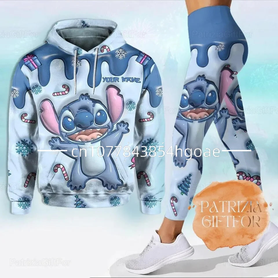 Customizable Disney-Inspired Women's Hoodie and Legging Set for Yoga and Sports Fashion 2024