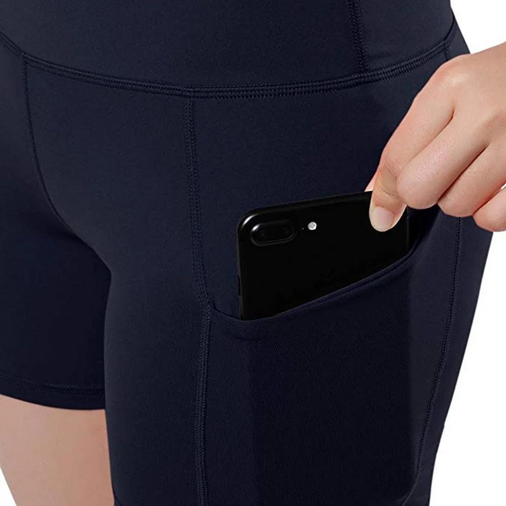 Stylish High Waist Pocketed Women's Yoga Shorts for Gym and Running Fitness