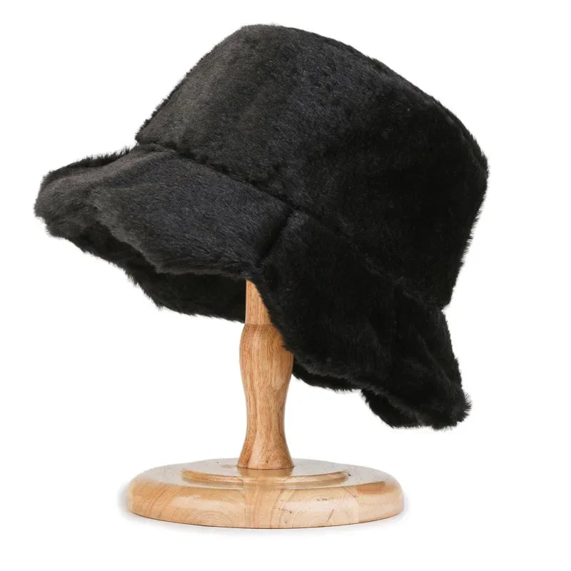 Chic Faux Fur Bucket Hat for Women - Warm Lamb Wool Fisherman Cap for Fall and Winter Activities