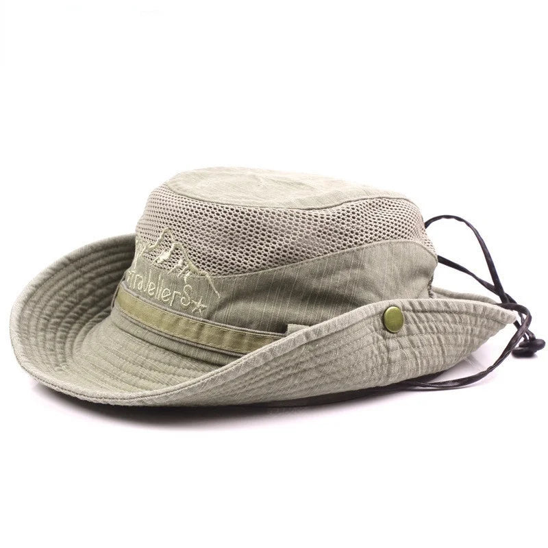 Unisex Retro Cotton Mesh Bucket Hat - Summer Sun Protection for Beach, Fishing, and Travel