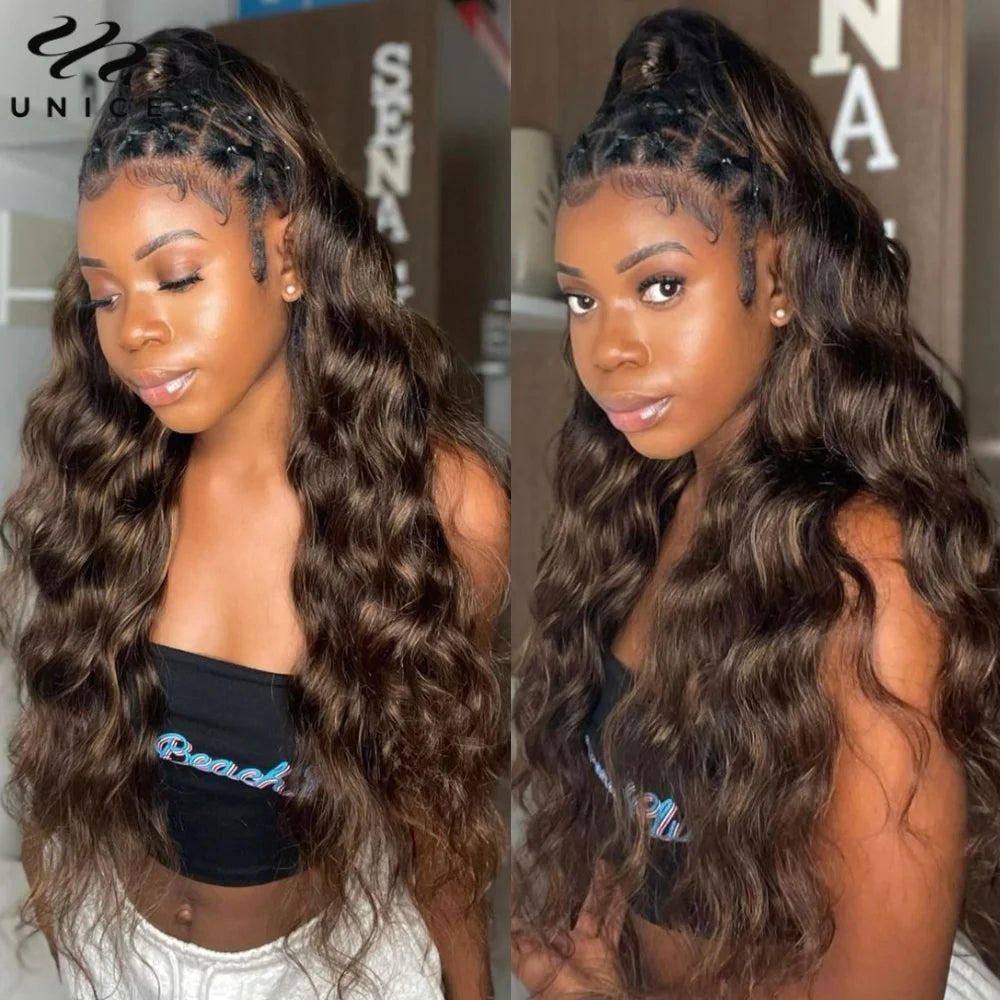 Unice FB30 Ombre Brown Balayage Body Wave Human Hair Bundles - 3PCS Premium Sew-In Weaves