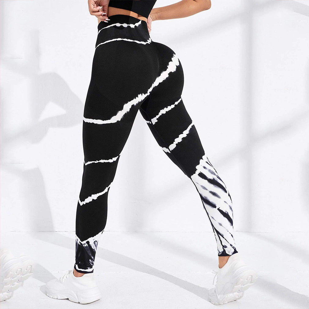 High-Waisted Striped Tie Dye Fitness Leggings with Seamless Butt Lift Design for Ultimate Comfort and Performance