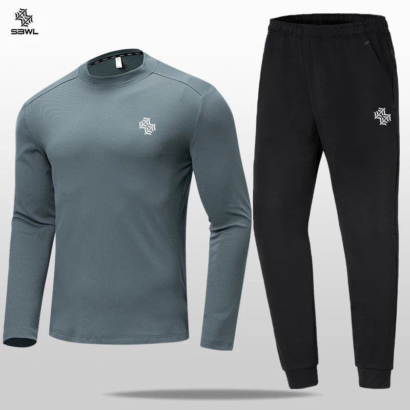 SBWL Men's Long Sleeve Warm Sports Set for Autumn and Winter Outdoor Activities