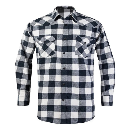 Big & Tall Men's Long Sleeve Cotton Flannel Shirt - Classic Black and White Plaid Button Down, Sizes S-2XL