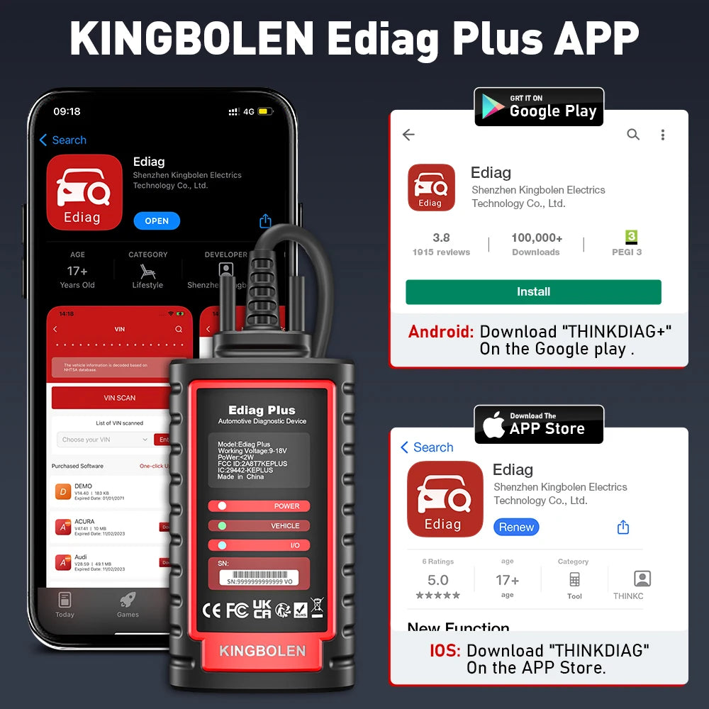 KINGBOLEN Ediag Plus & THINKCAR THINKDIAG 2: Advanced OBD2 Scanner for All System ECU Coding and Diagnostics