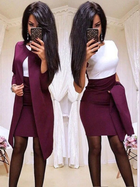 Elegant Black Professional Women's Skirt Set for Autumn/Winter Business Attire