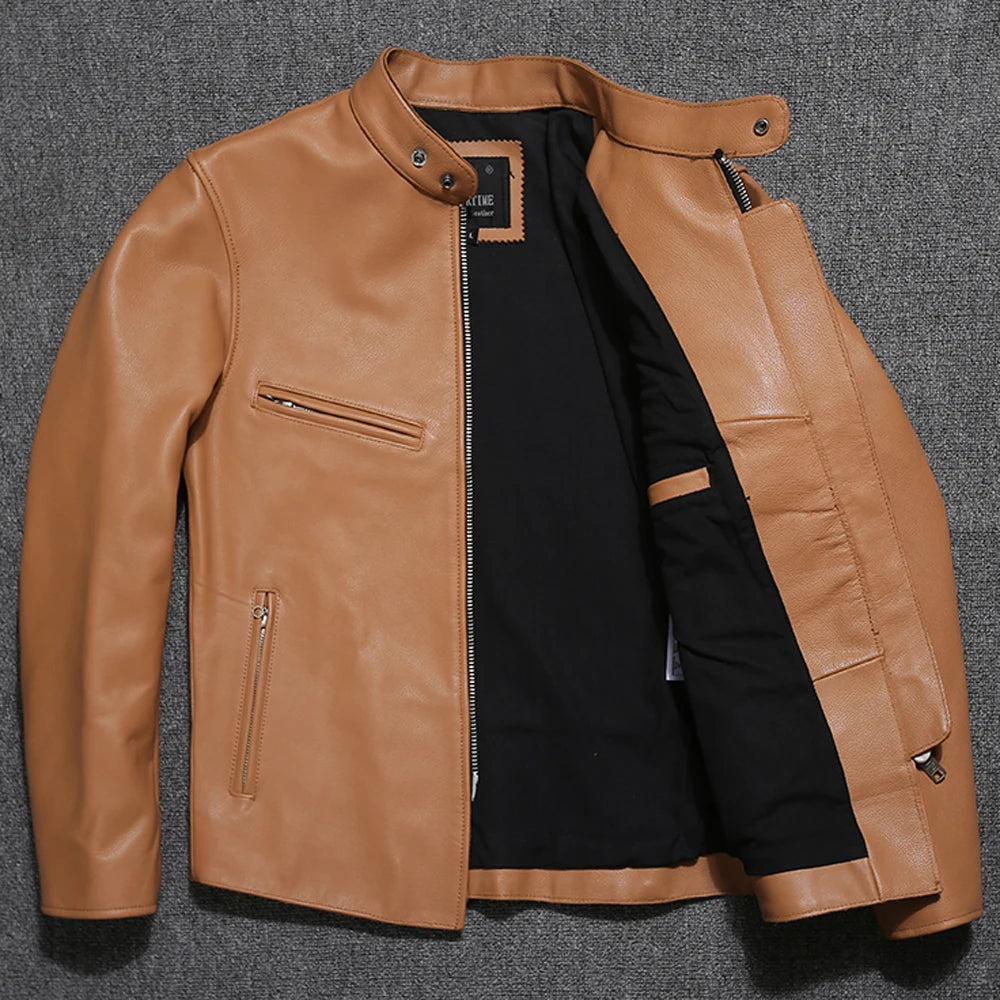 Big & Tall 6XL Genuine Cowhide Leather Biker Jacket for Men - Stylish Autumn Winter Overcoat