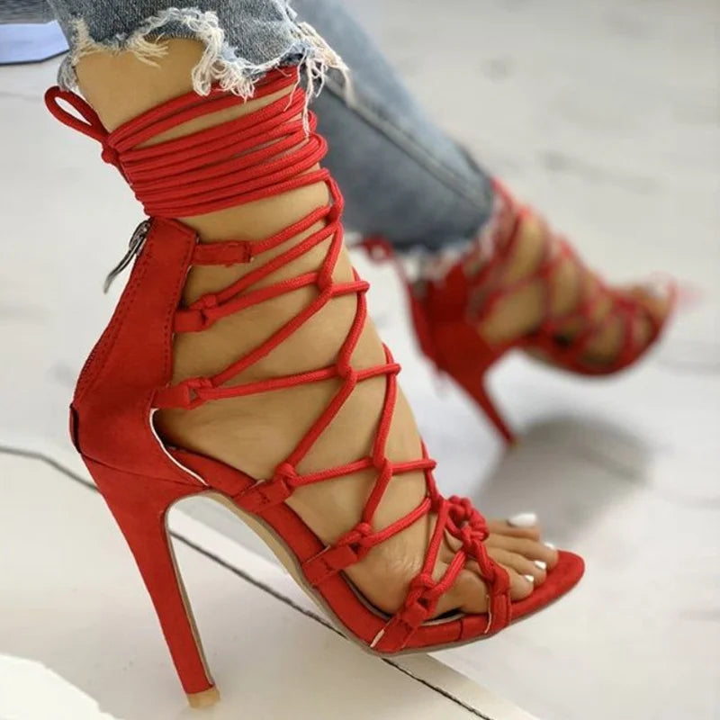 Chic Women's Cross Strap Open Toe High Heels Sandals for Summer 2024