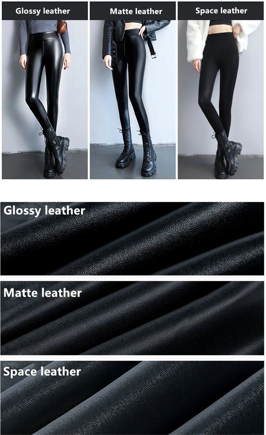 High Waist Fleece Lined Winter Leggings for Women - Thick Warm Lamb Fluff Slim Fit Pencil Pants in Black