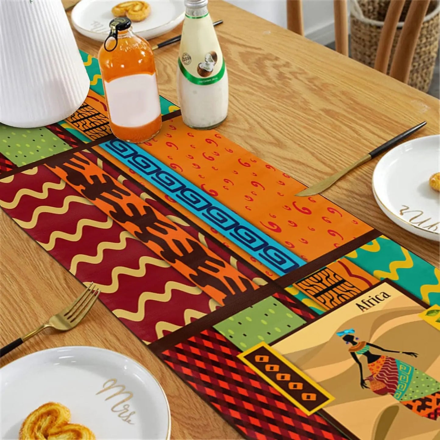 African Girl Linen Table Runner Dresser Scarves Table Decor Reusable African Element Kitchen Dining Table Runners Party Decor