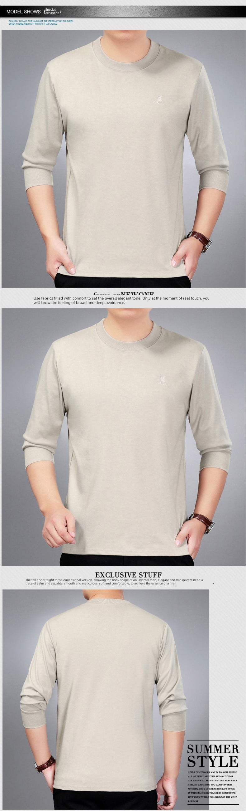 Cotton Long-Sleeve Half-Neck T-Shirt for Stylish Middle-Aged Dads