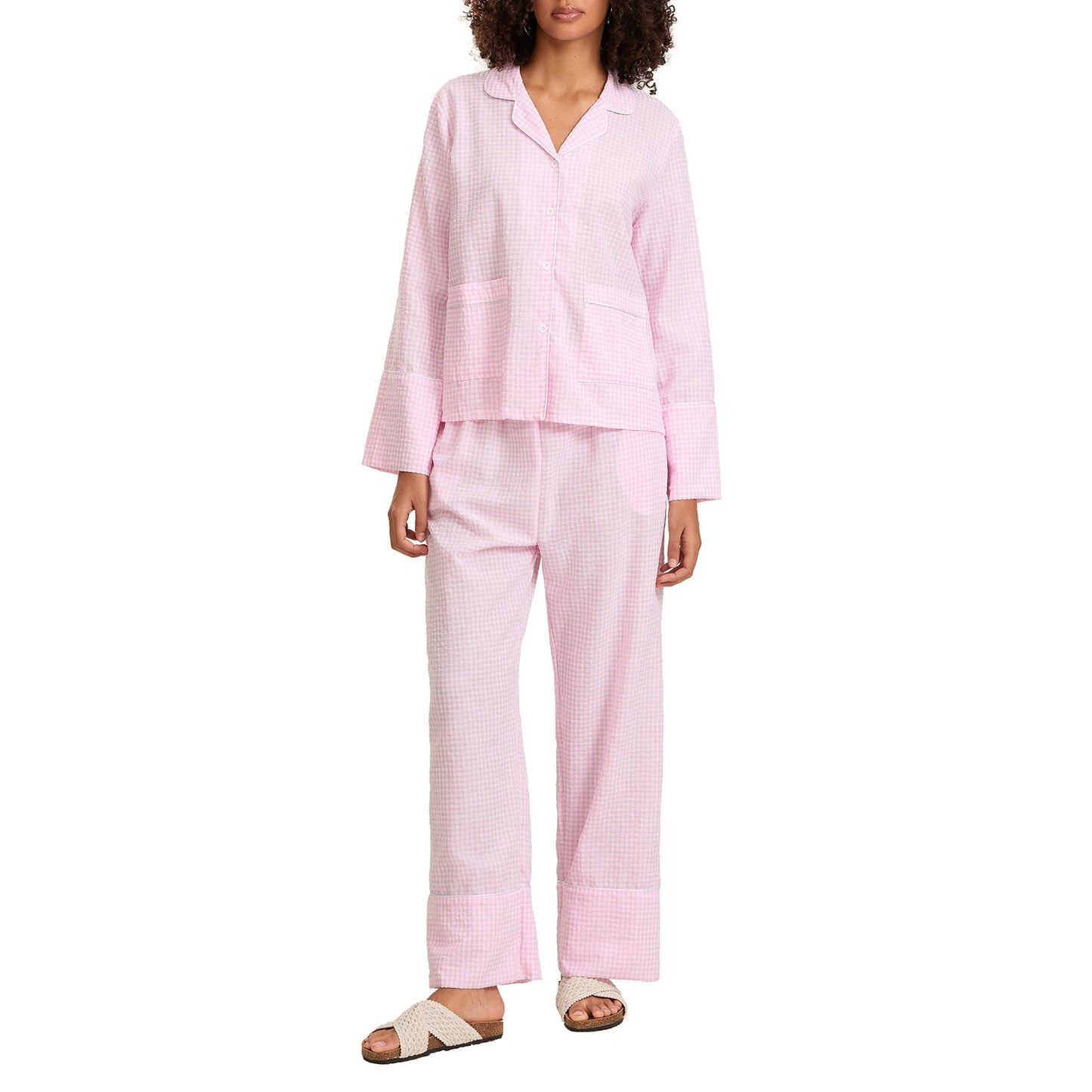 Plaid Long Sleeve Women’s Pajama Set - Stylish 2-Piece Loungewear with Button Details