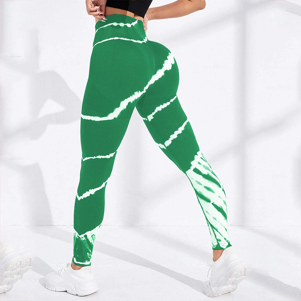 High-Waisted Striped Tie Dye Fitness Leggings with Seamless Butt Lift Design for Ultimate Comfort and Performance