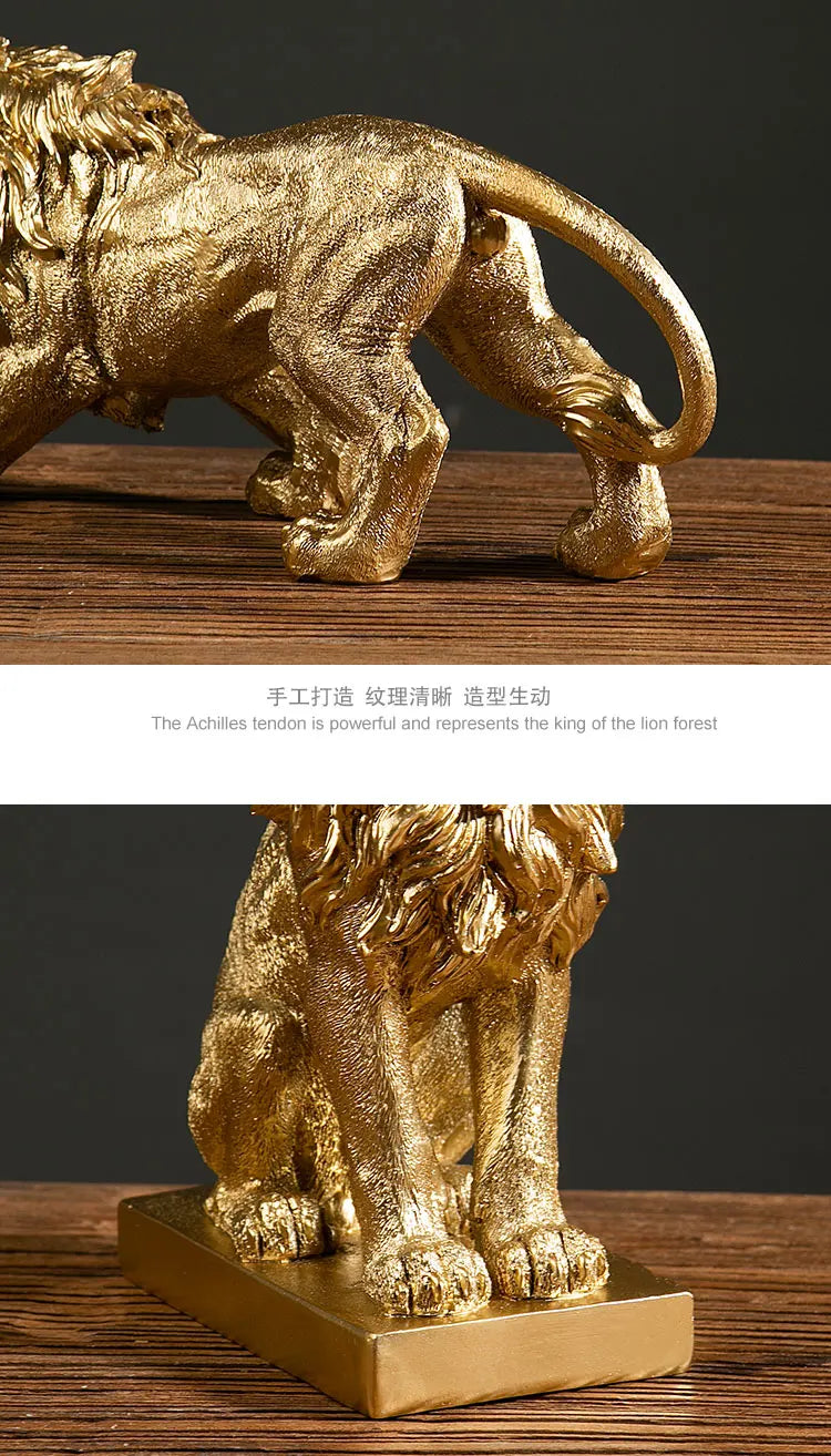 Resin African Animal King Statue Golden Lion Figurines Home Living Room Office Wild Power Crafts Decors Desktop Ornaments Gift