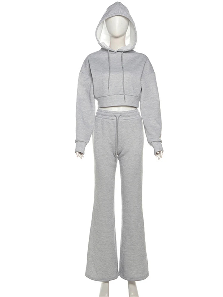 Akaily 2024 Women's Winter Embroidered Hooded Tracksuit Set with Drawstring Pants