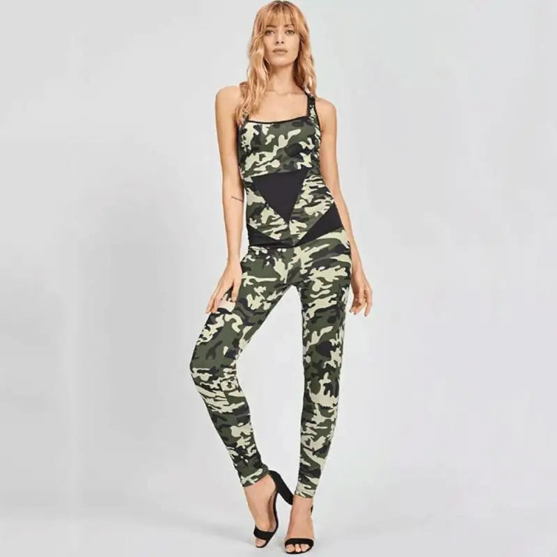 Uoozee 2024 Women's Fashionable Camouflage Backless Yoga Jumpsuit for Summer Fitness