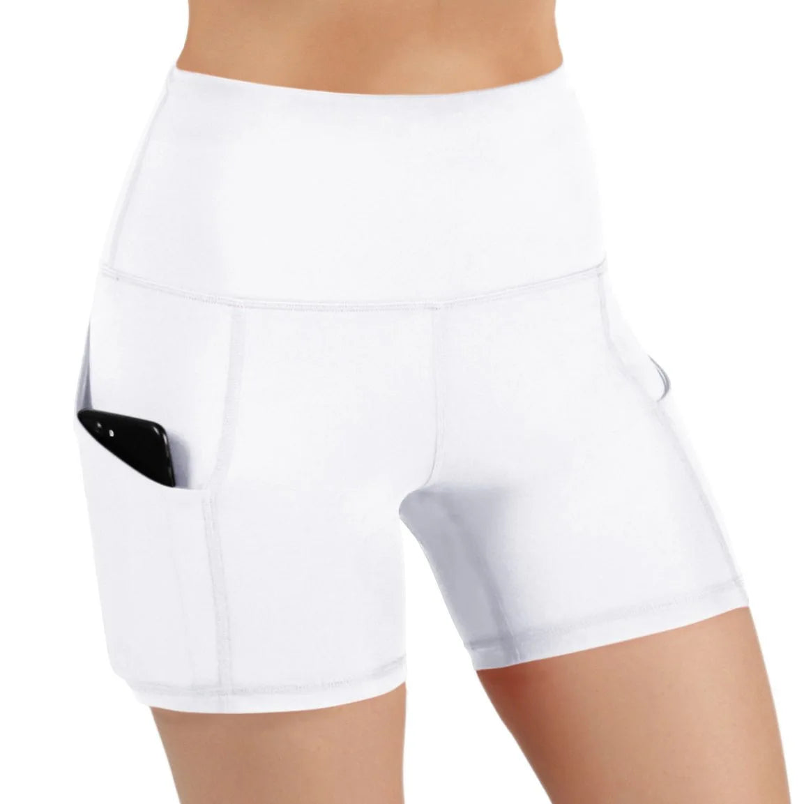 Stylish High Waist Pocketed Women's Yoga Shorts for Gym and Running Fitness