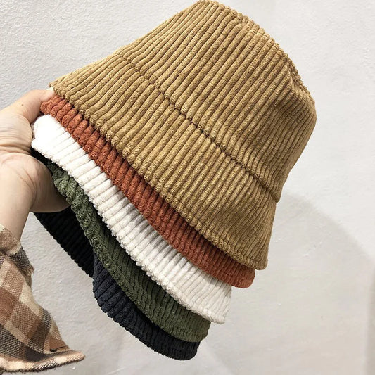 Unisex Corduroy Foldable Bucket Hat - Stylish Fisherman Cap for Spring & Autumn