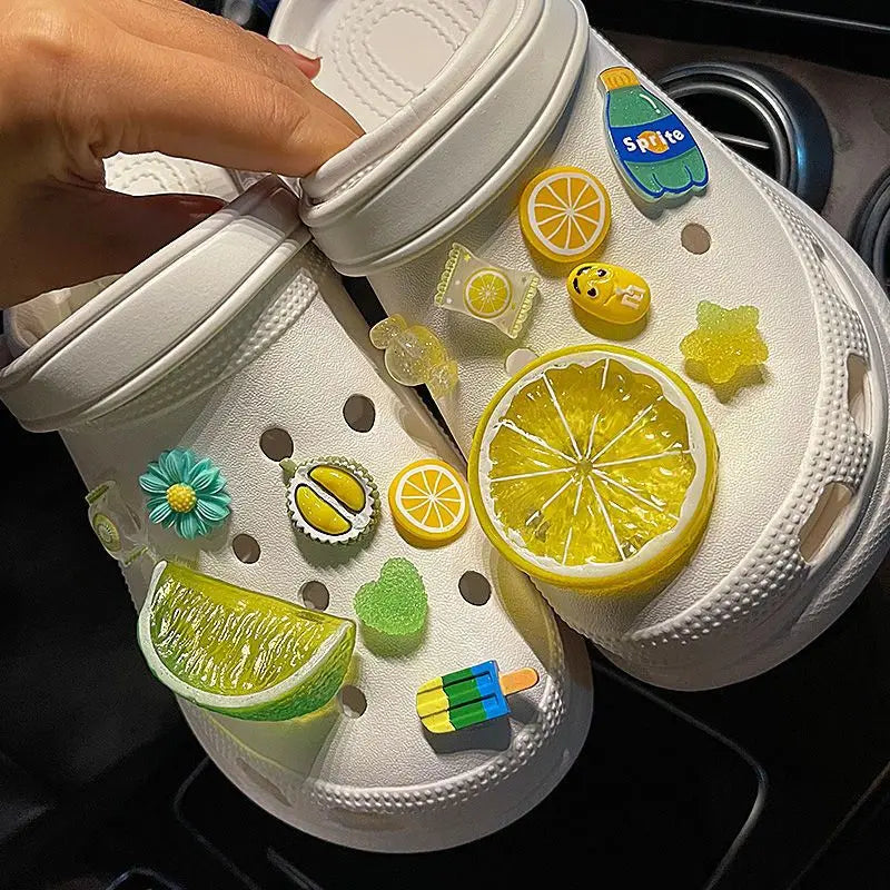 Cute 2024 Lemon-Themed Shoe Charms for JIBS Clogs - Fun DIY Accessories for Kids and Adults