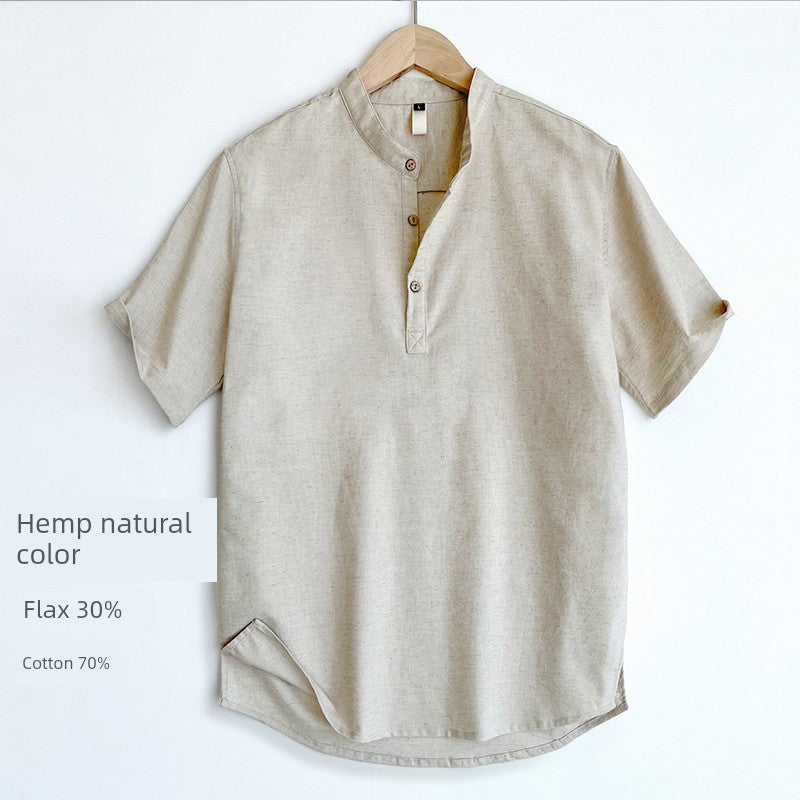 Men Short Sleeve Breathable Retro Thin Plus Size Linen