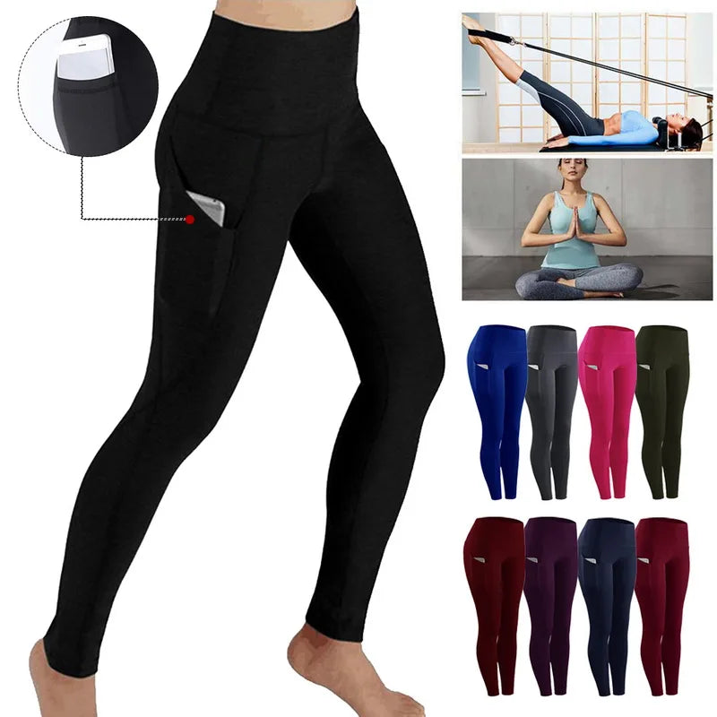 Stylish Women's High-Waisted Skinny Leggings with Pockets for Gym, Running, and Yoga