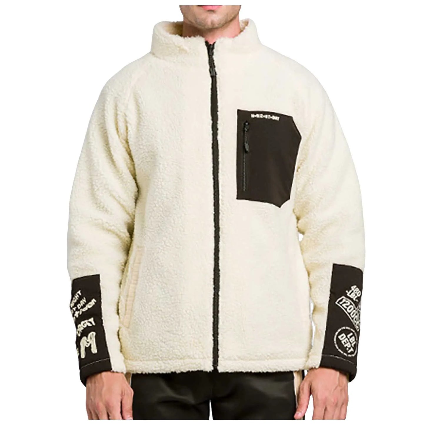 Personalized Color Block Lambswool Zip-Up Fleece Jacket for Men