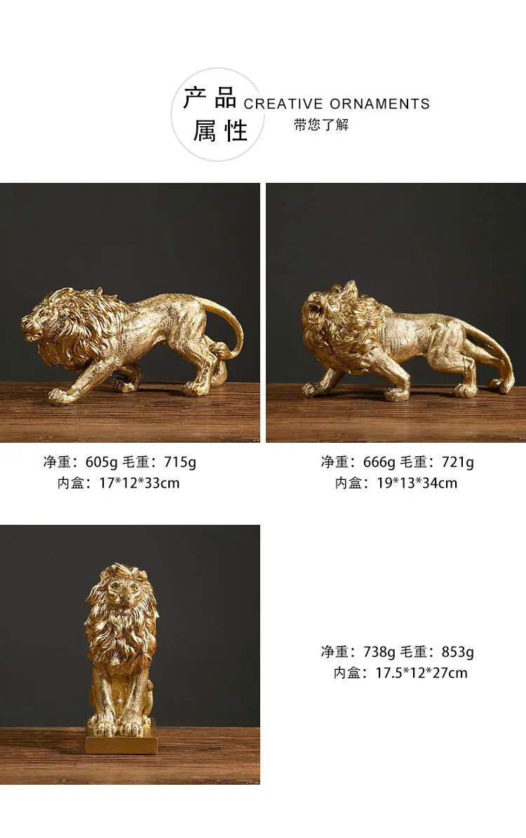 Resin African Animal King Statue Golden Lion Figurines Home Living Room Office Wild Power Crafts Decors Desktop Ornaments Gift