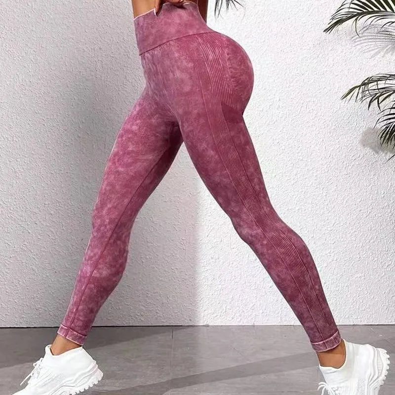 Seamless Washed Jean Style Yoga Leggings for Women - Push Up Fitness Tights for Gym and Running